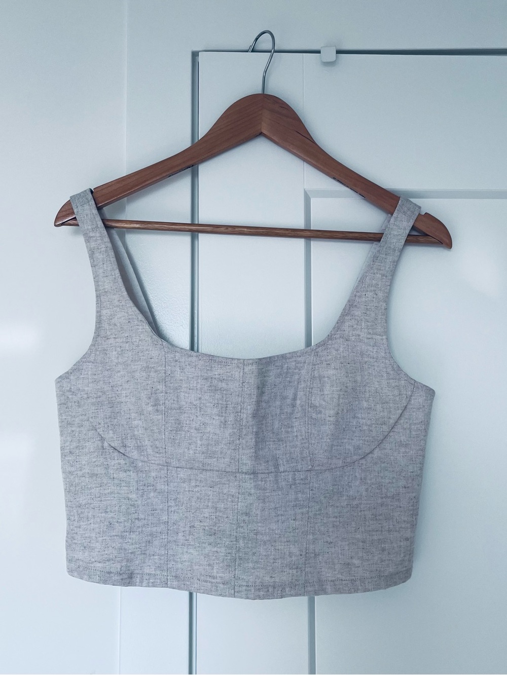 Women's Linen Cream/Gray Crop Tank Top